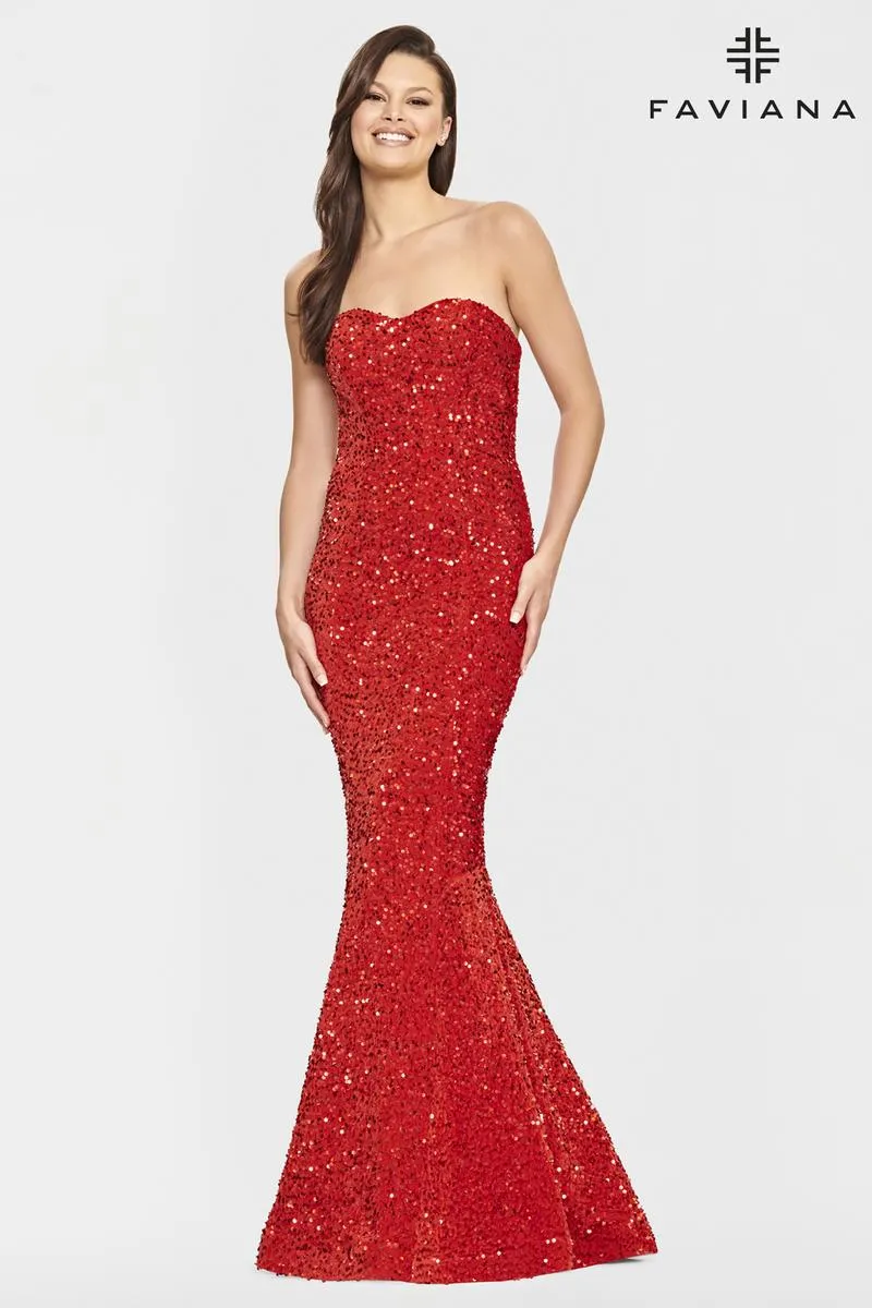 Faviana Long Strapless Velvet Sequin Prom Dress S10819 sold by Terry costa product image thumbnail 5