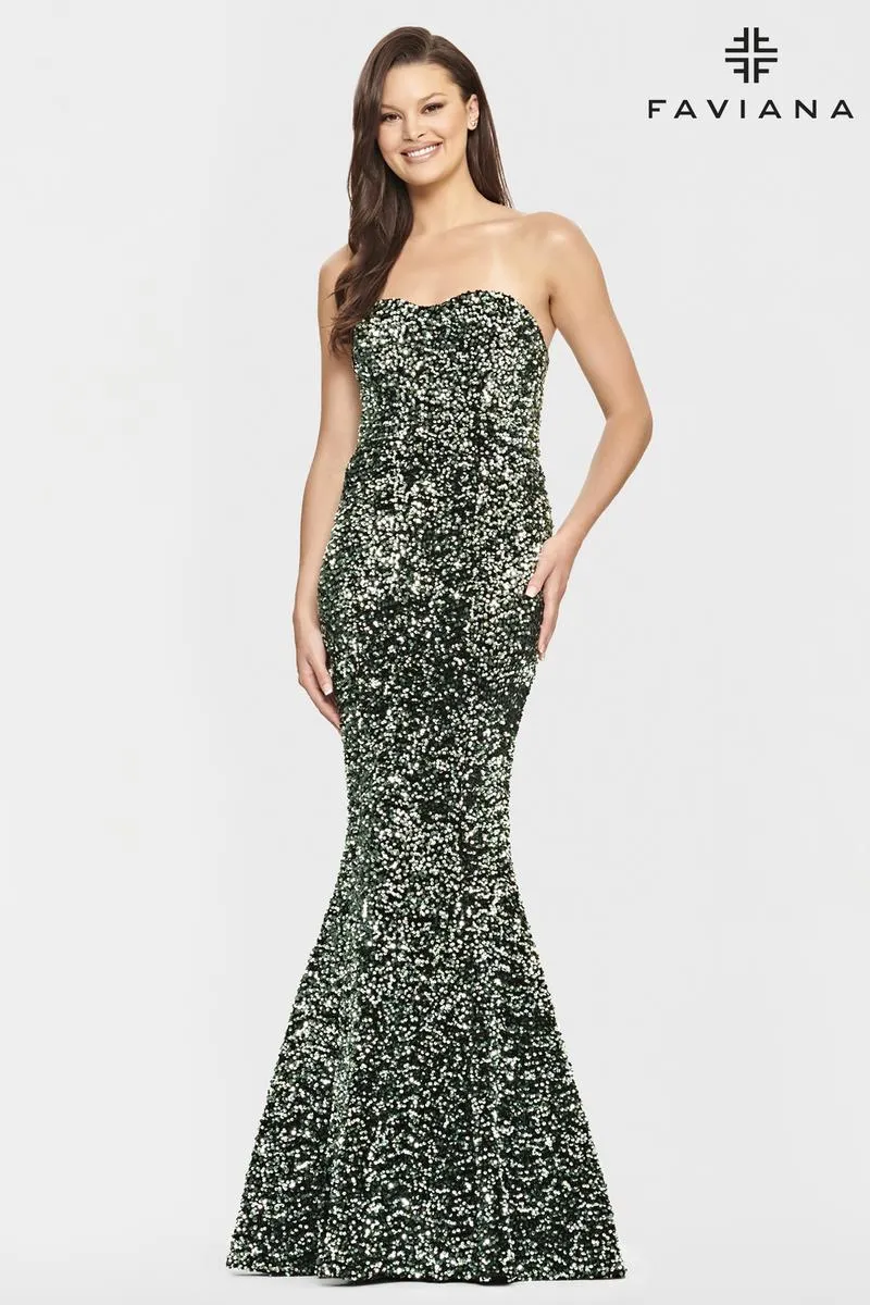 Faviana Long Strapless Velvet Sequin Prom Dress S10819 sold by Terry costa product image thumbnail 3