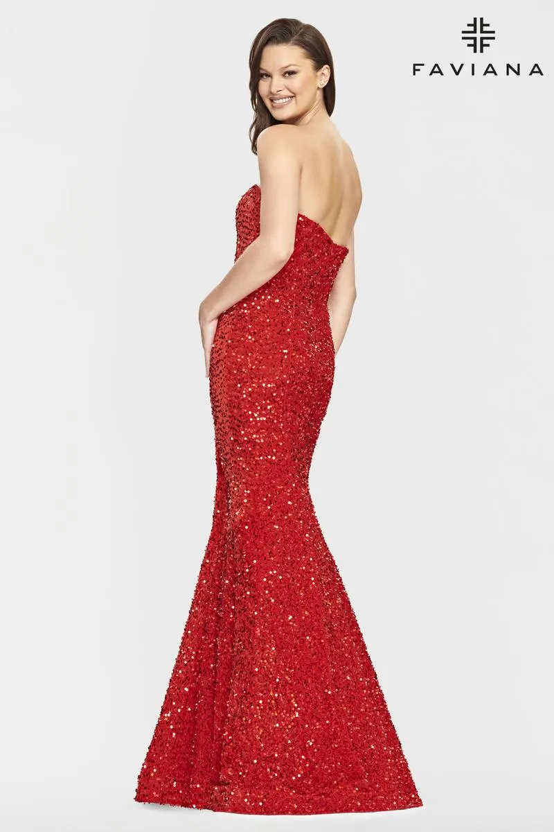 Faviana Long Strapless Velvet Sequin Prom Dress S10819 sold by Terry costa product image thumbnail 2
