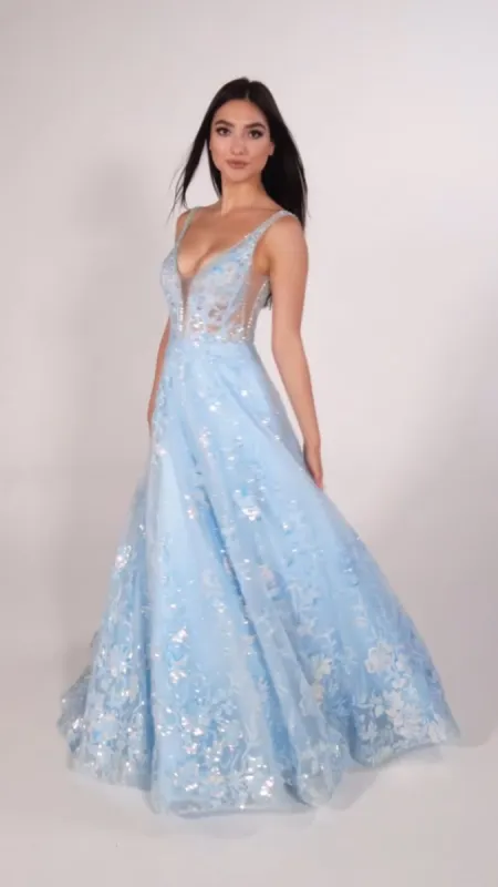 Ellie Wilde Glitter Tulle Ball Gown EW34105 made by Mon Cheri