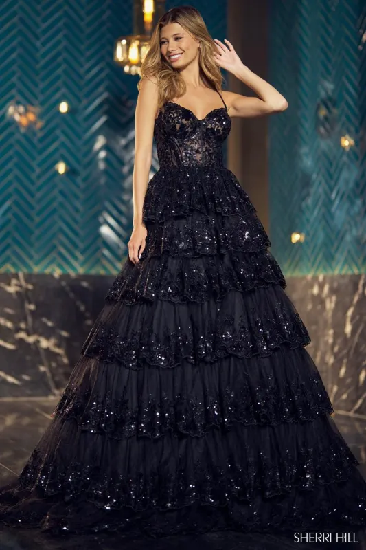 Sherri Hill Sequin Ruffle Ball Gown 55925 sold by Terry costa