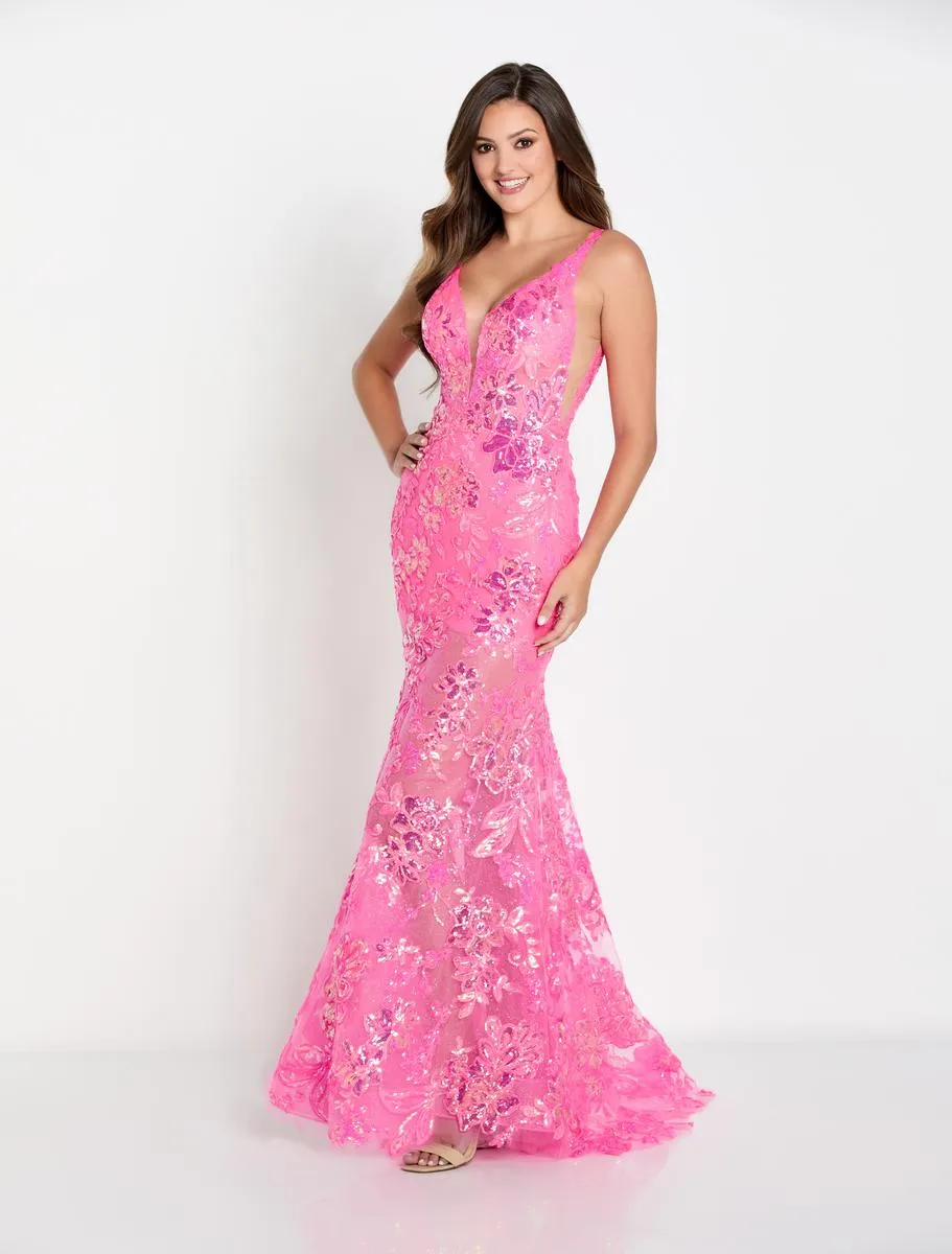 Ellie Wilde Long Lace V-Neck Prom Dress EW34040 sold by Terry costa