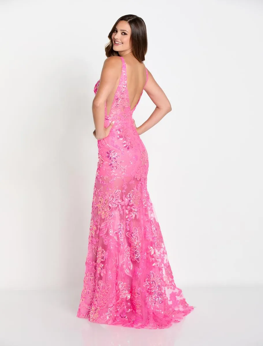 Ellie Wilde Long Lace V-Neck Prom Dress EW34040 sold by Terry costa product image thumbnail 2