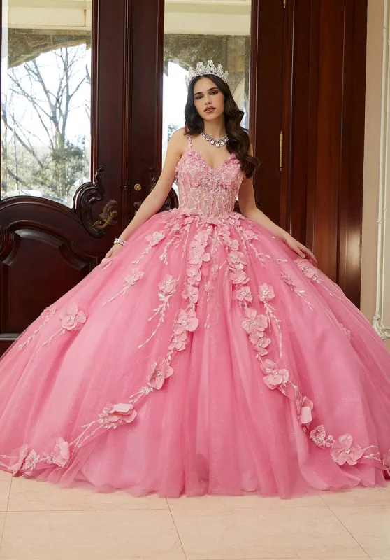 Vizcaya by Morilee 3D Floral Glitter Quince Dress 89475 made by Mori Lee
