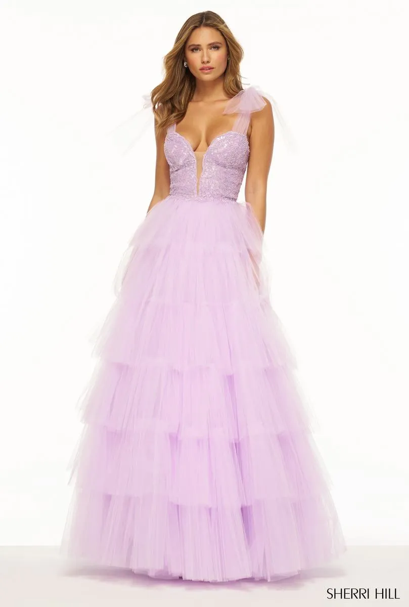 Sherri Hill Tulle Ruffle Prom Dress 56138 sold by Terry costa