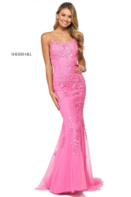 Sherri Hill Long Open Back Lace Dress 52338 sold by Terry costa