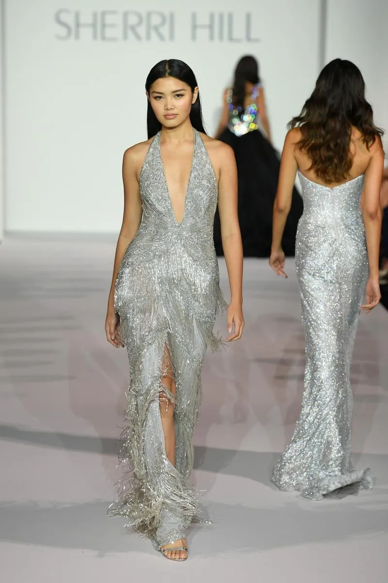 Sherri Hill Fringe Halter Beaded Dress 56387 sold by Terry costa