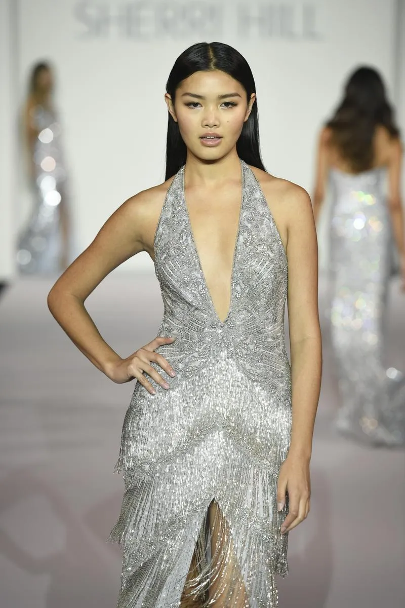 Sherri Hill Fringe Halter Beaded Dress 56387 sold by Terry costa product image thumbnail 2