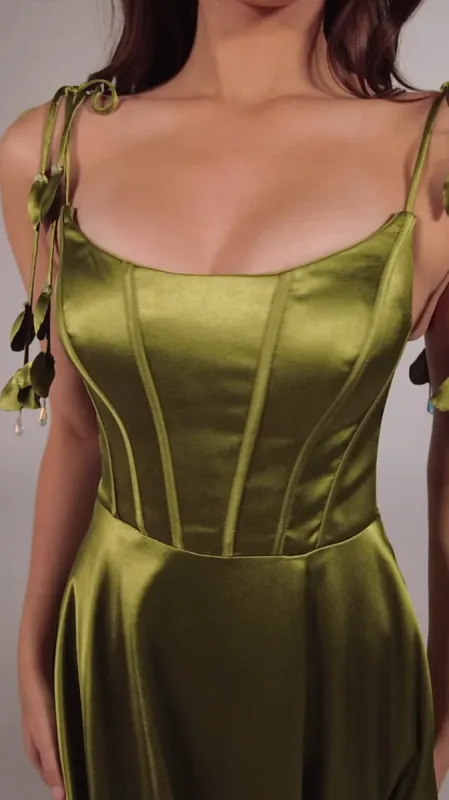 Ellie Wilde Satin Corset Prom Dress EW35215 made by Mon Cheri