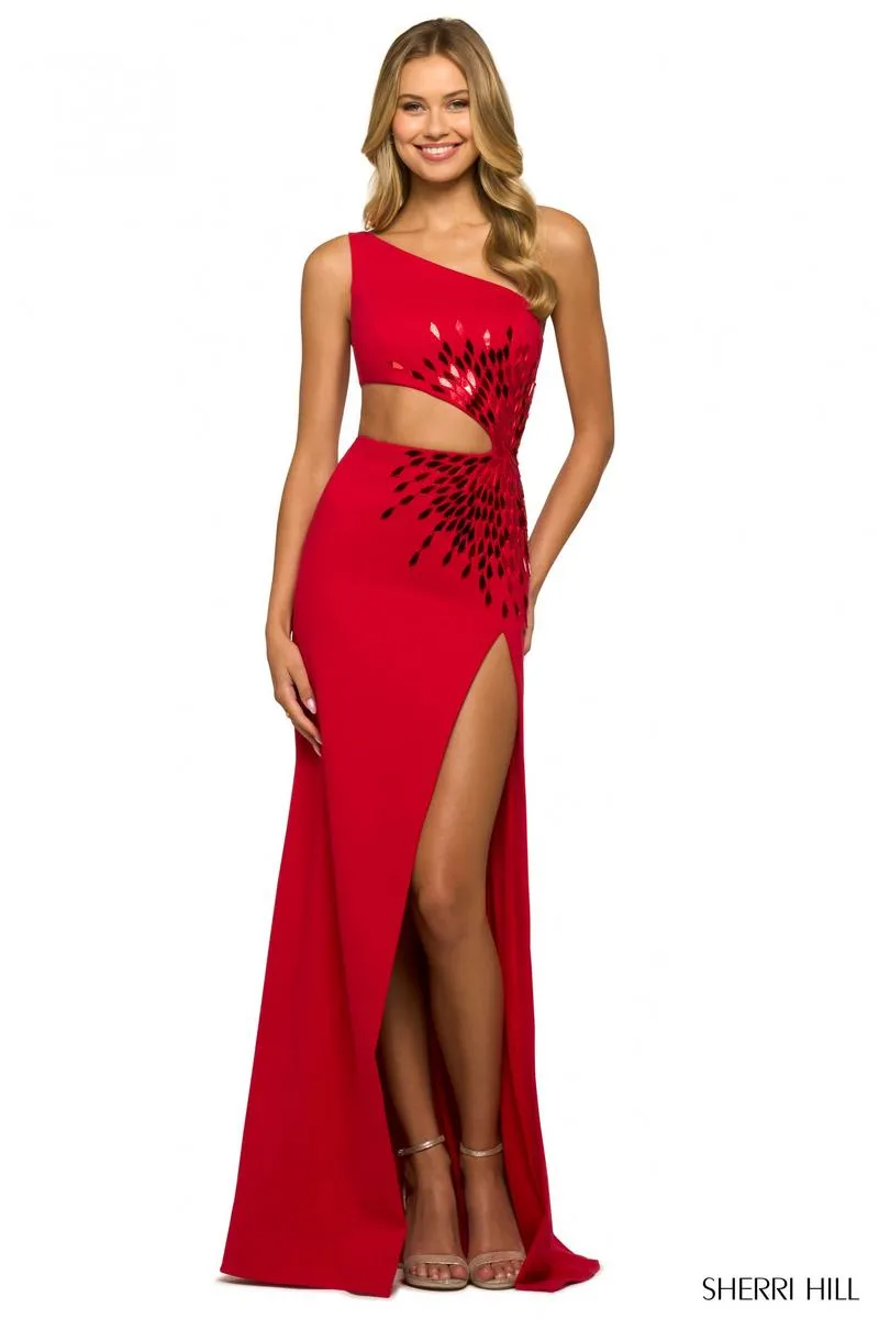 Sherri Hill One-Shoulder Cut Out Dress 55421 sold by Terry costa