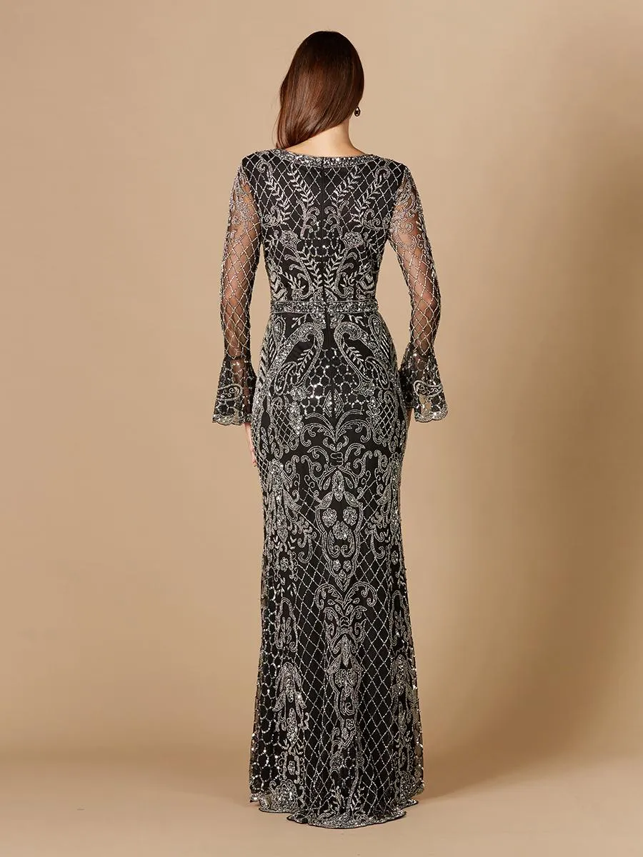 Lara Long Bell Sleeve V-Neck Beaded Evening Gown 29358 sold by Terry costa product image thumbnail 2