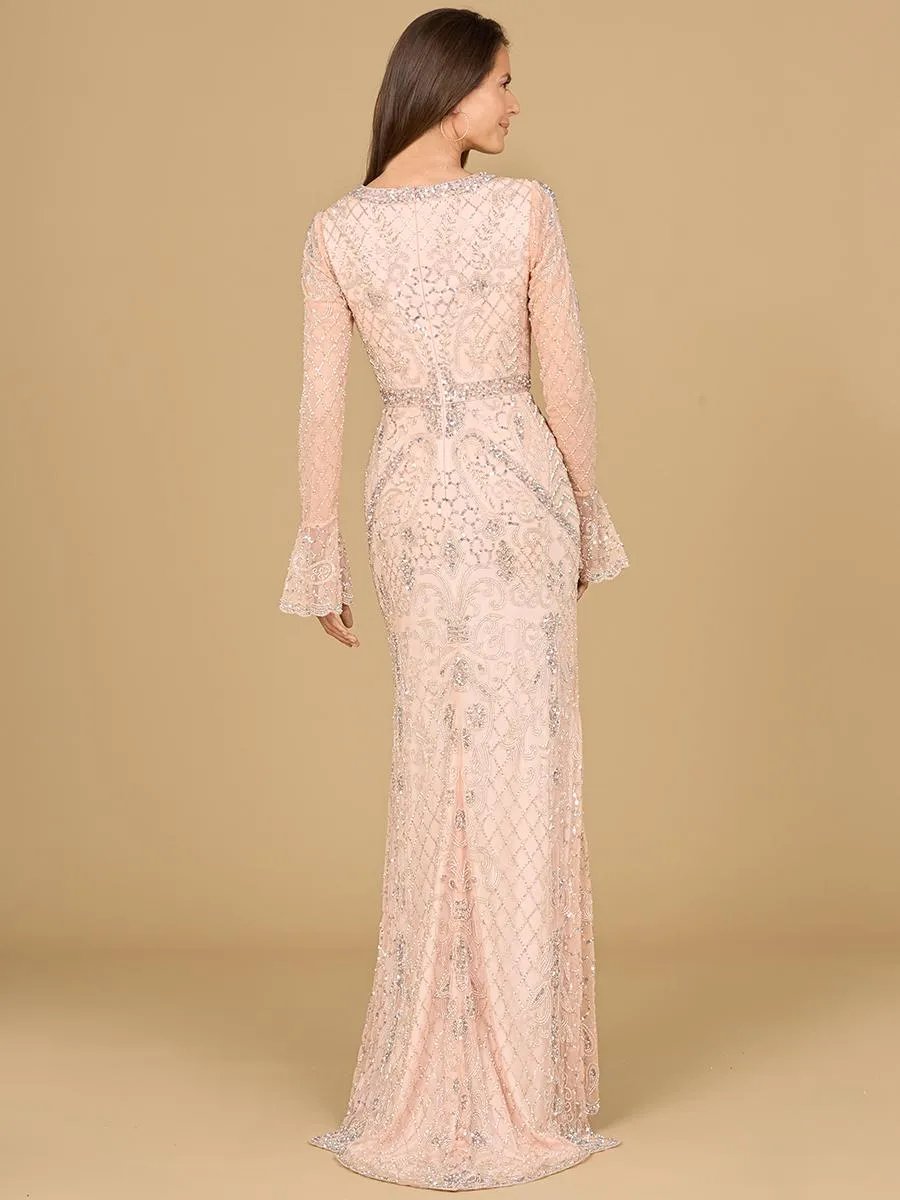 Lara Long Bell Sleeve V-Neck Beaded Evening Gown 29358 sold by Terry costa product image thumbnail 3
