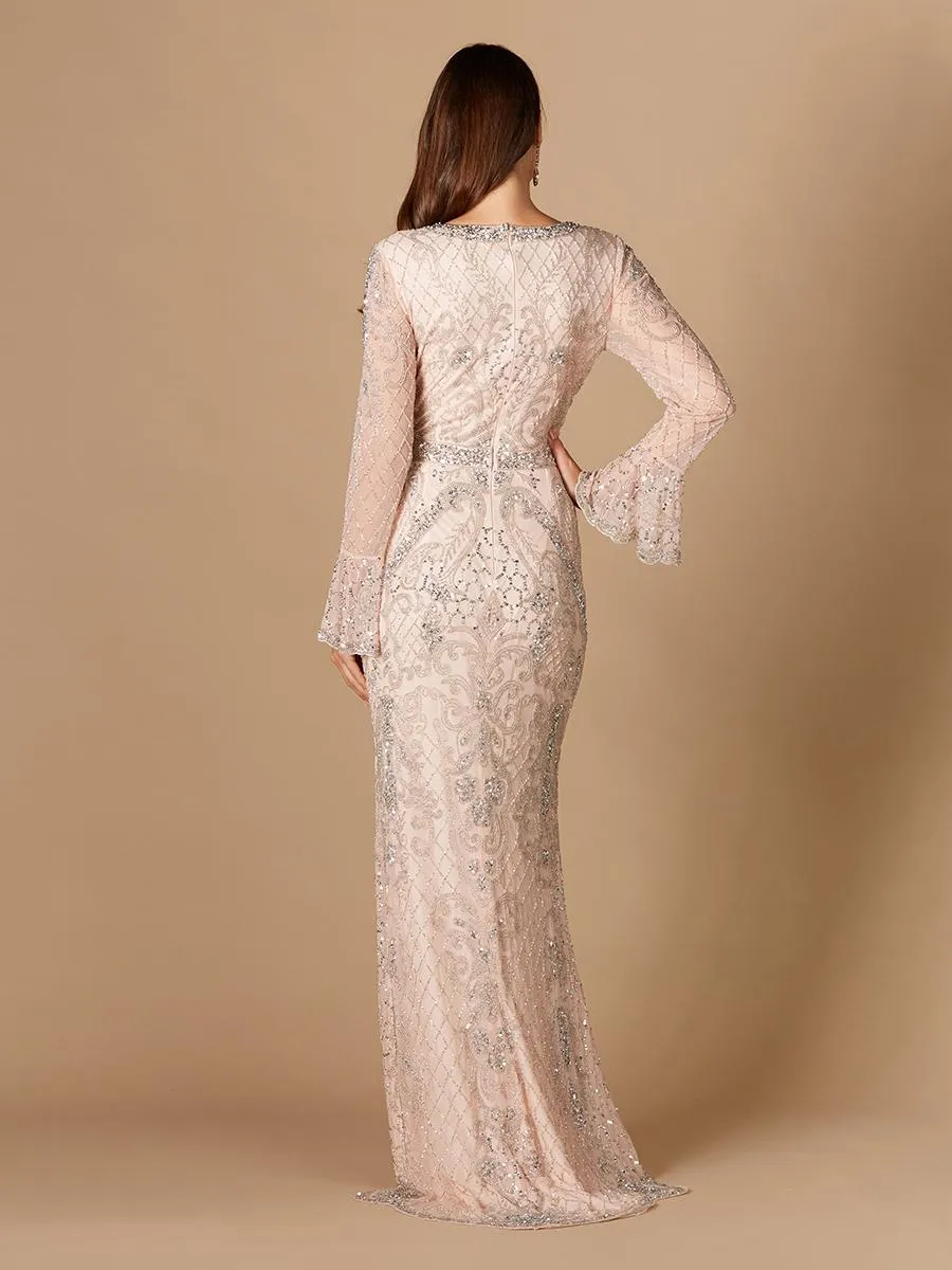 Lara Long Bell Sleeve V-Neck Beaded Evening Gown 29358 sold by Terry costa product image thumbnail 5