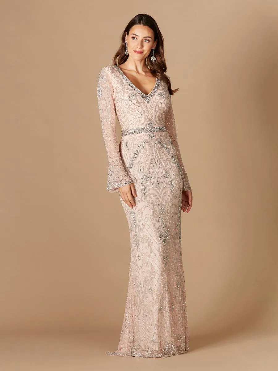 Lara Long Bell Sleeve V-Neck Beaded Evening Gown 29358 sold by Terry costa product image thumbnail 4