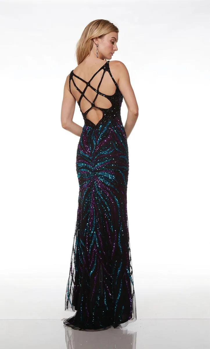 Alyce V-Neck Open Back Sequin Prom Dress 61694 sold by Terry costa product image thumbnail 2