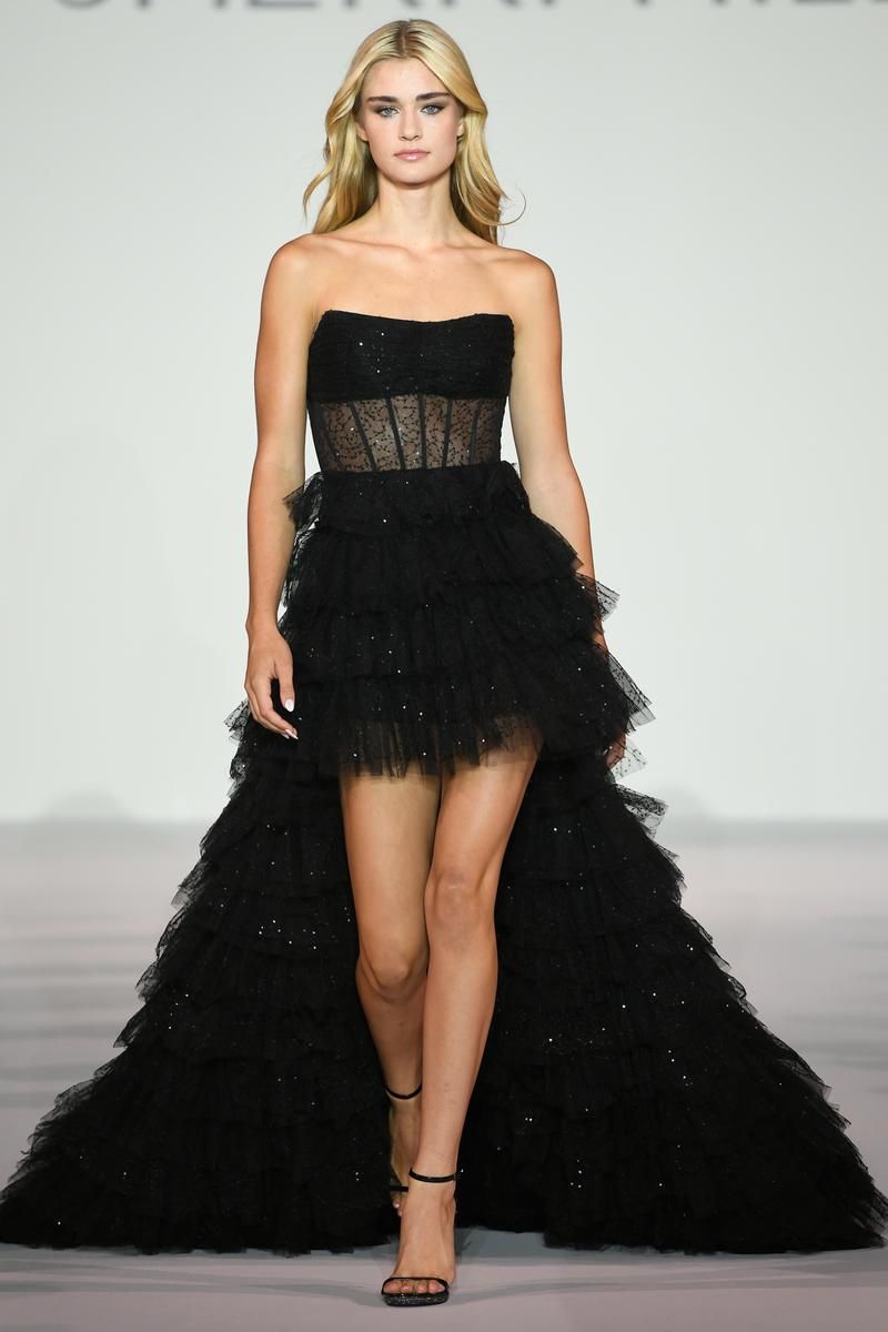 Sherri Hill Strapless High-Low Sequin Tulle Gown 56385 sold by Terry costa