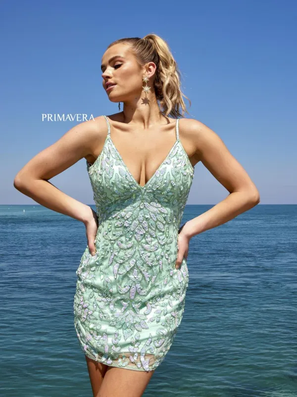 Primavera Short Sequin Homecoming Dress 4013 made by Primavera Couture