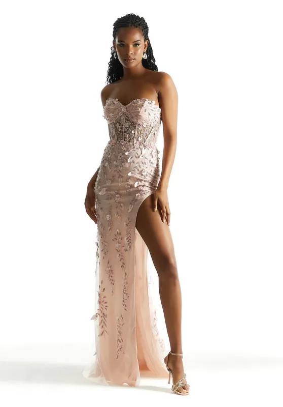 Morilee Strapless 3D Floral Corset Prom Dress 49016 made by Mori Lee