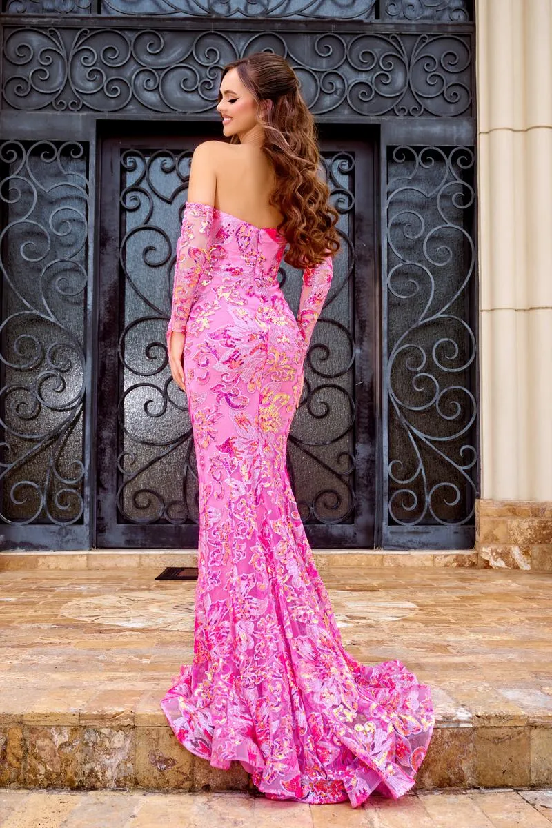 Portia and Scarlett Floral Sequin Prom Dress PS24319 sold by Terry costa product image thumbnail 2