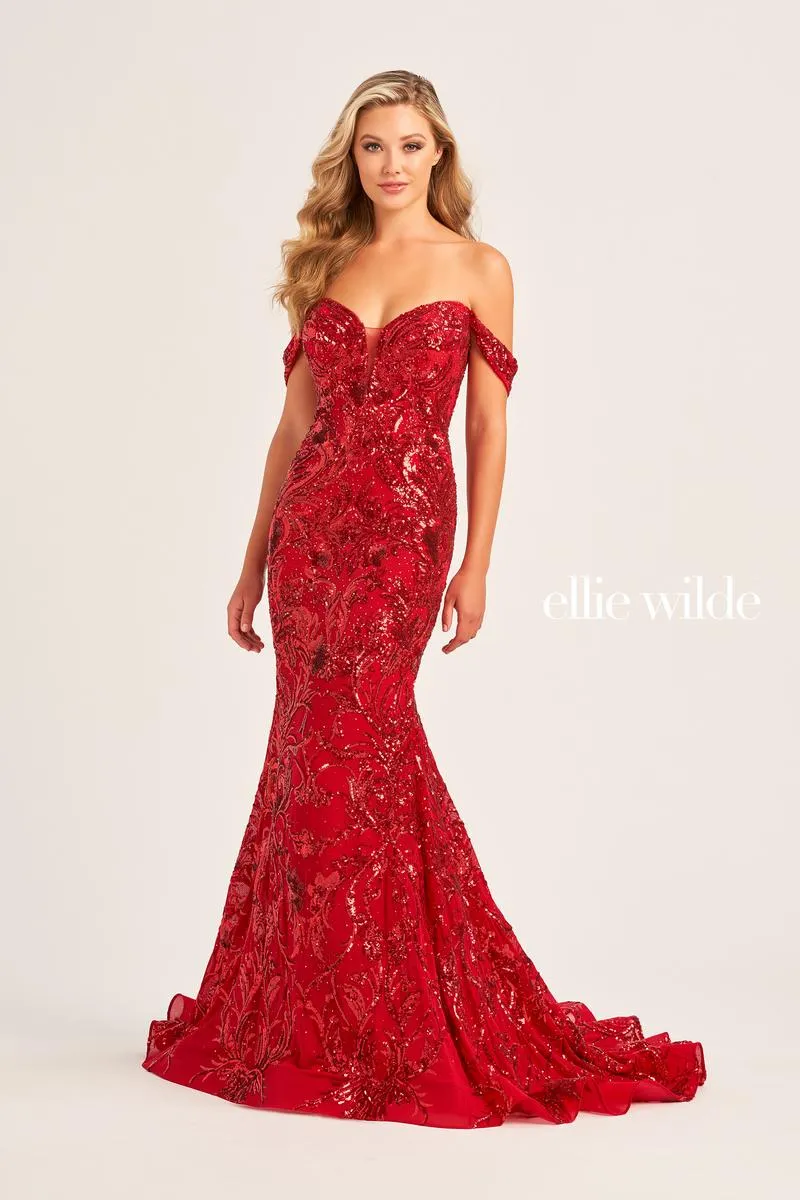 Ellie Wilde Off Shoulder Sequin Prom Dress EW35094 sold by Terry costa product image thumbnail 4