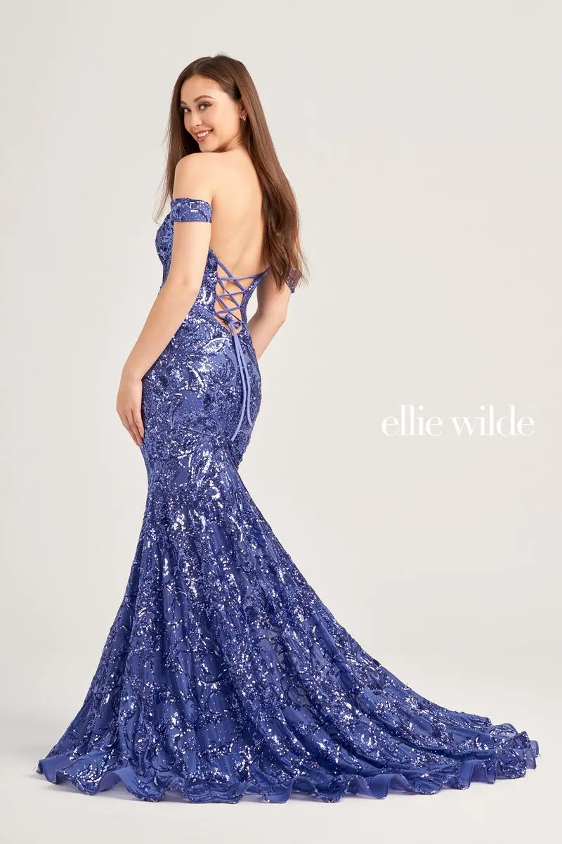 Ellie Wilde Off Shoulder Sequin Prom Dress EW35094 sold by Terry costa product image thumbnail 3