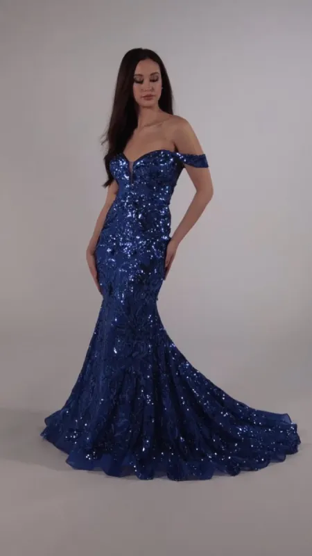 Ellie Wilde Off Shoulder Sequin Prom Dress EW35094 made by Mon Cheri