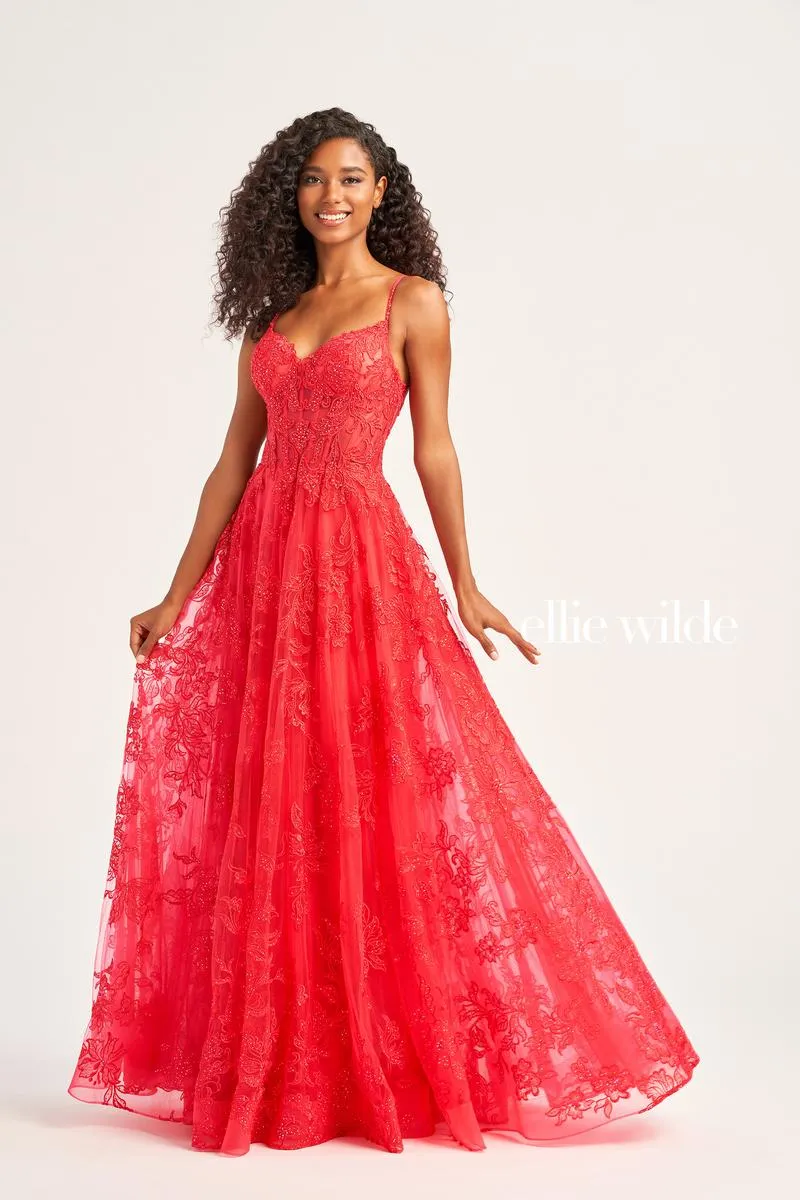 Ellie Wilde A-Line Lace Prom Dress EW35226 sold by Terry costa product image thumbnail 4