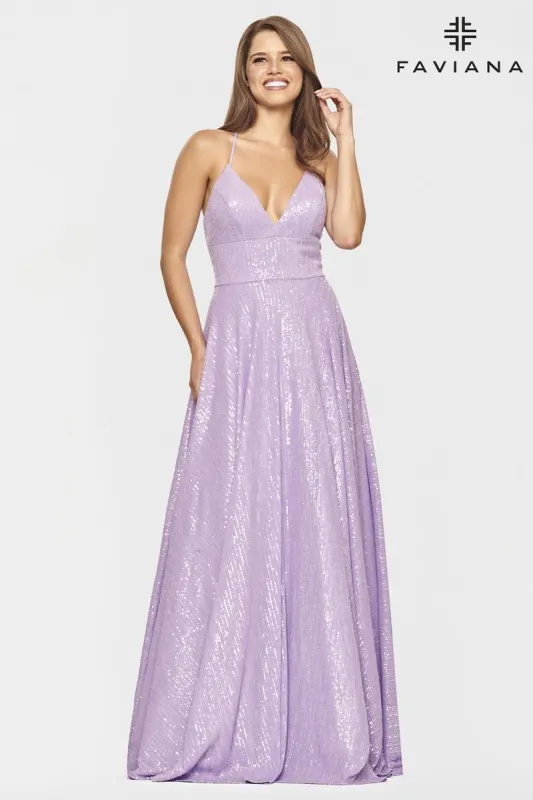 Faviana Long Sequin A-Line Prom Dress S10831 sold by Terry costa