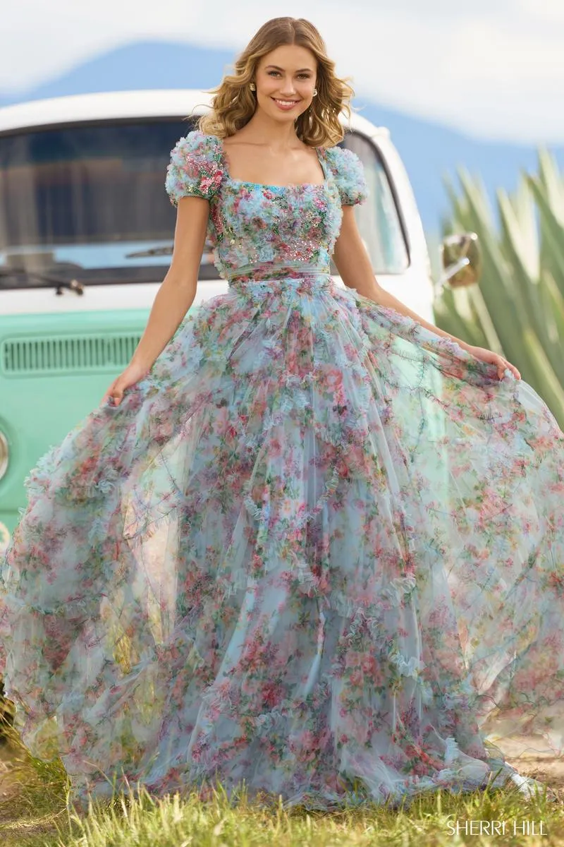 Sherri Hill Long Ruffled Dress 55560 sold by Terry costa product image thumbnail 3