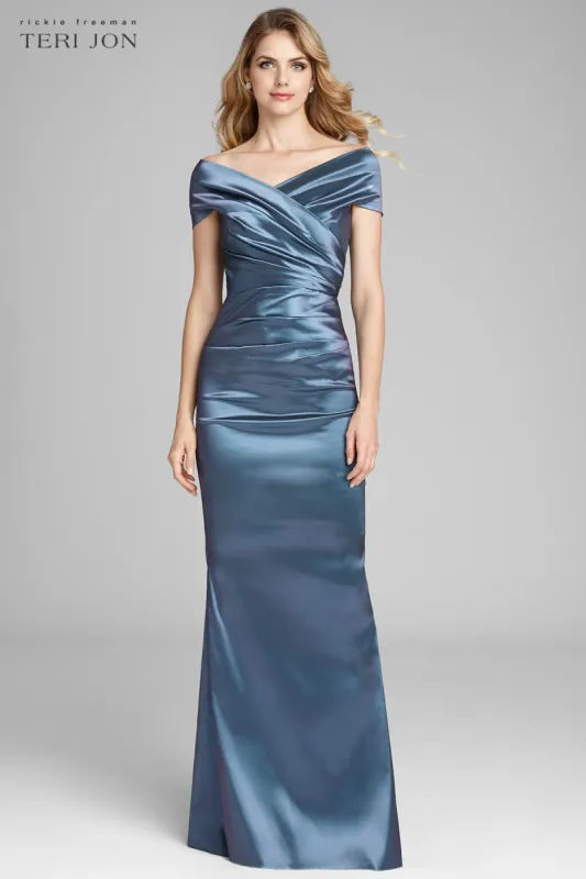 Teri Jon Off the Shoulder Ruched Evening Gown 49096 sold by Terry costa