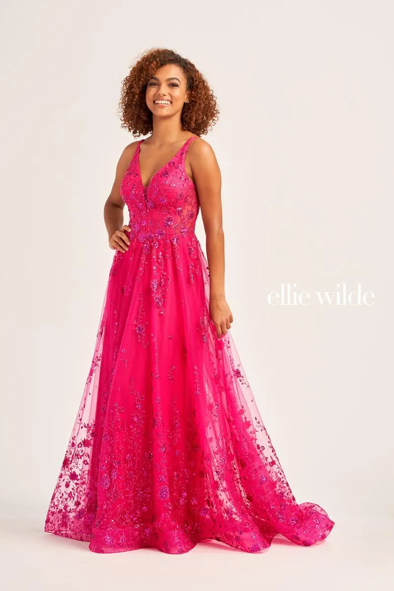 Ellie Wilde A-Line Plunging V-Neck Prom Dress EW35105 sold by Terry costa product image thumbnail 4