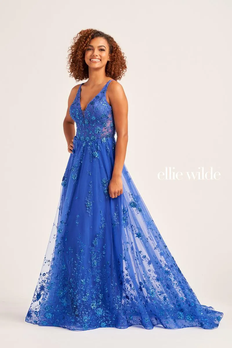 Ellie Wilde A-Line Plunging V-Neck Prom Dress EW35105 sold by Terry costa product image thumbnail 3