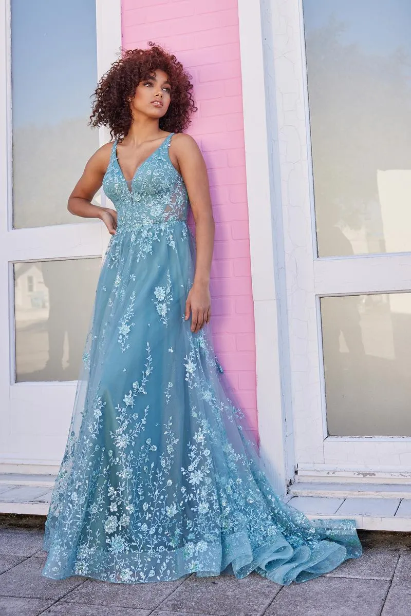 Ellie Wilde A-Line Plunging V-Neck Prom Dress EW35105 sold by Terry costa