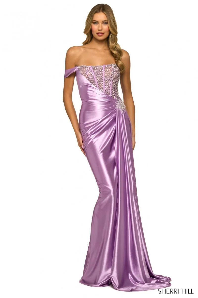 Sherri Hill Long Pearl Corset Dress 55367 sold by Terry costa