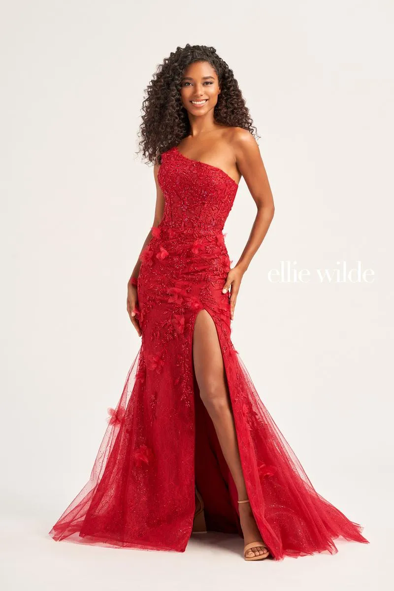 Ellie Wilde One Shoulder Lace Prom Dress EW35049 sold by Terry costa product image thumbnail 4