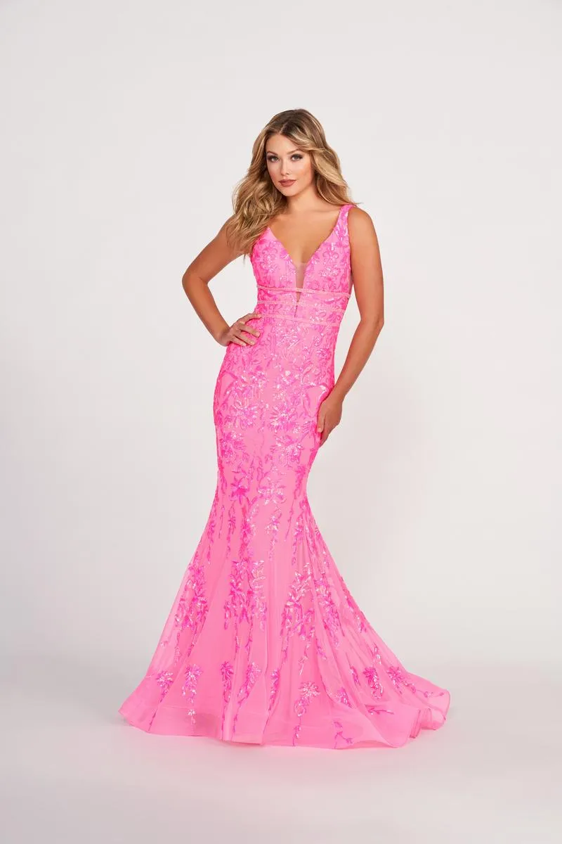 Ellie Wilde Long Plunging Sequin Prom Dress EW34041 sold by Terry costa product image thumbnail 5