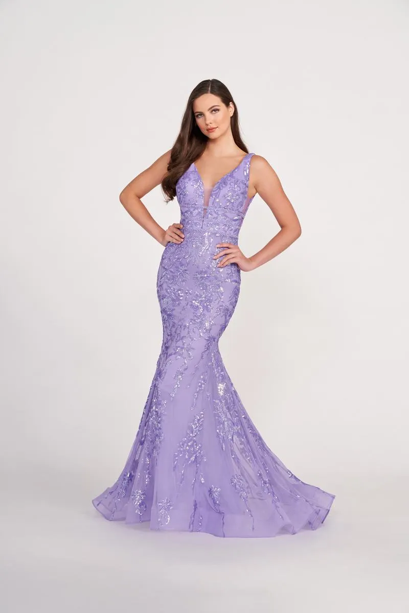Ellie Wilde Long Plunging Sequin Prom Dress EW34041 sold by Terry costa product image thumbnail 4