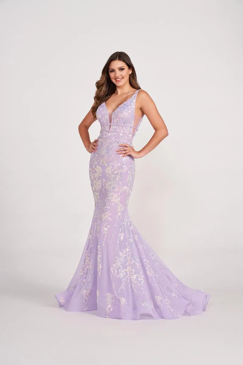 Ellie Wilde Long Plunging Sequin Prom Dress EW34041 sold by Terry costa product image thumbnail 2