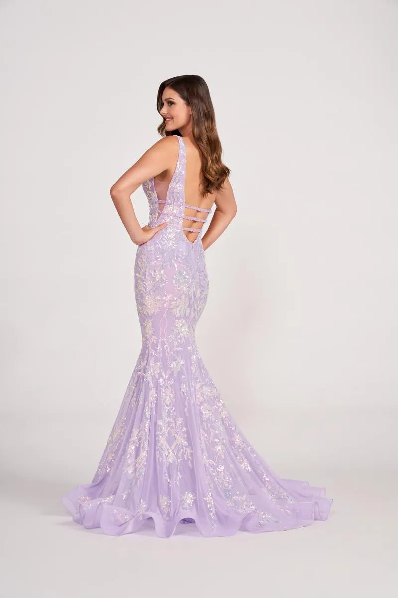 Ellie Wilde Long Plunging Sequin Prom Dress EW34041 sold by Terry costa product image thumbnail 3
