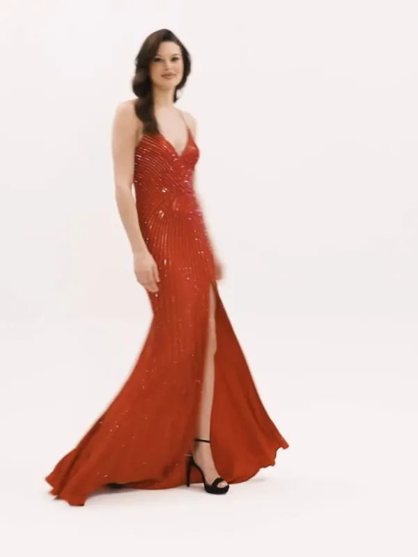 Faviana Long V-Neck Low Back Prom Dress S10804 sold by Terry costa