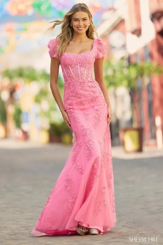 Sherri Hill Long Lace Puff Sleeve Prom Dress 55544 sold by Terry costa