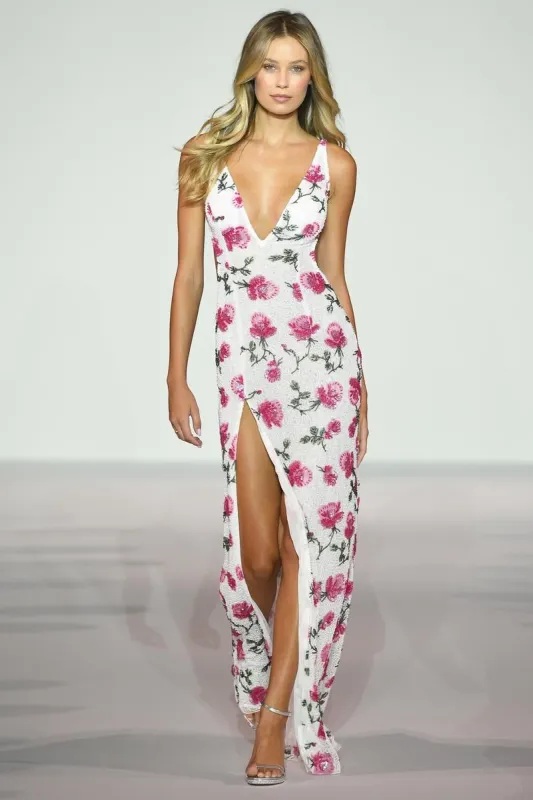 Sherri Hill Long Beaded Floral V-neck Dress 56300 sold by Terry costa