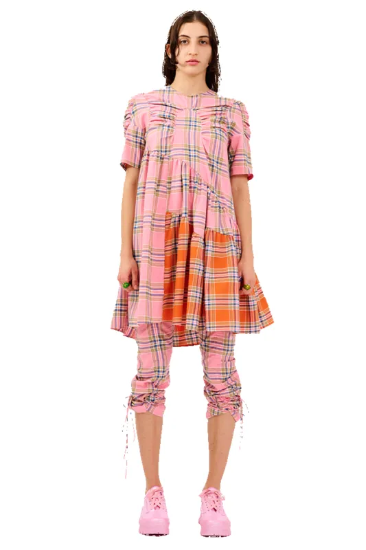PINK-ORANGE PLAID ARC MIDI DRESS made by Collina Strada
