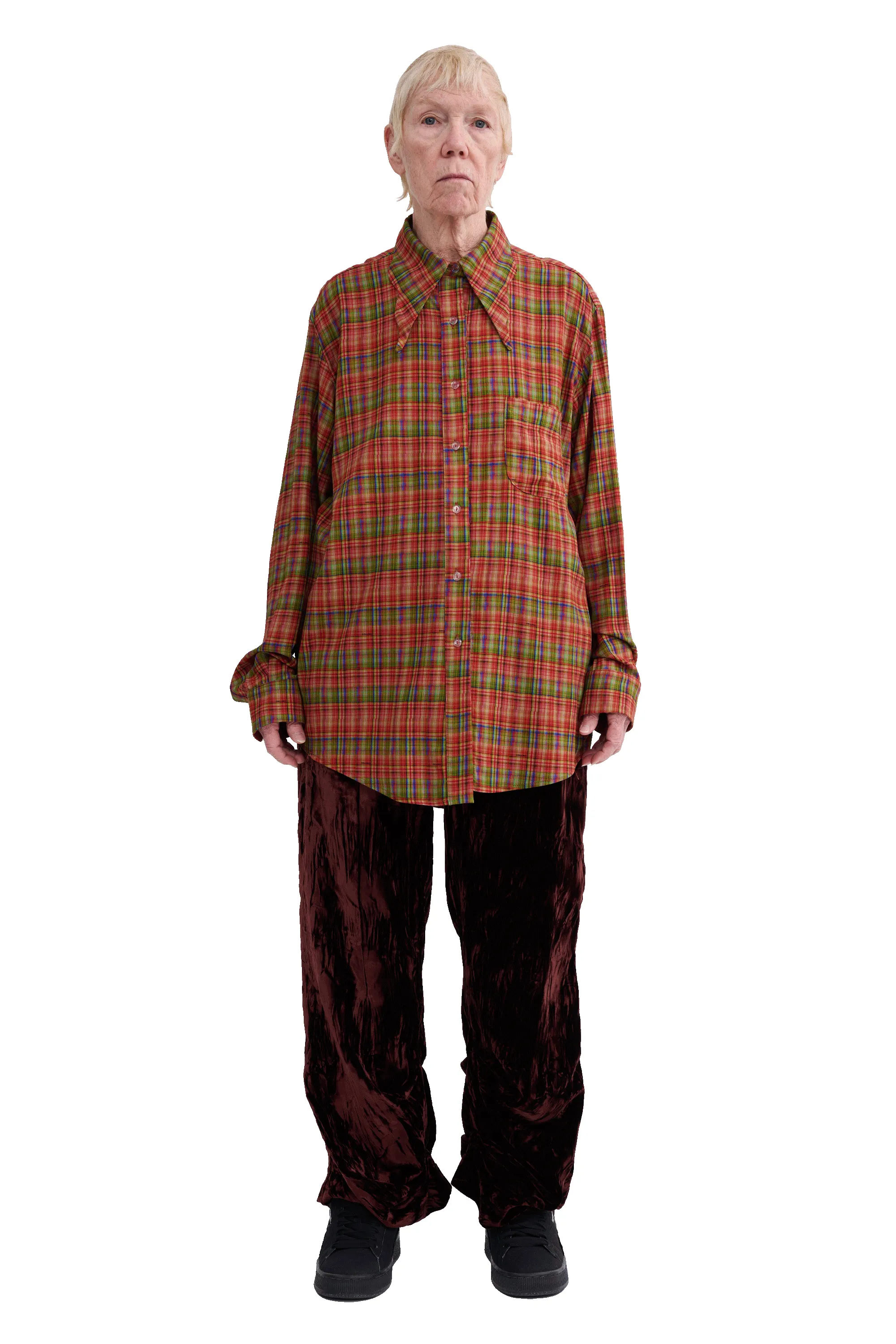 RED PLAID BAT BUTTON UP sold by Collina Strada