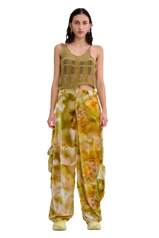 SAGE MOLTEN FLORAL VELVET LAWN CARGO PANT made by Collina Strada