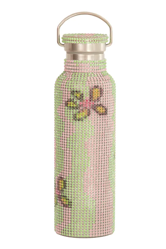 LIME WAVY FLOWER RHINESTONE WATER BOTTLE sold by Collina Strada