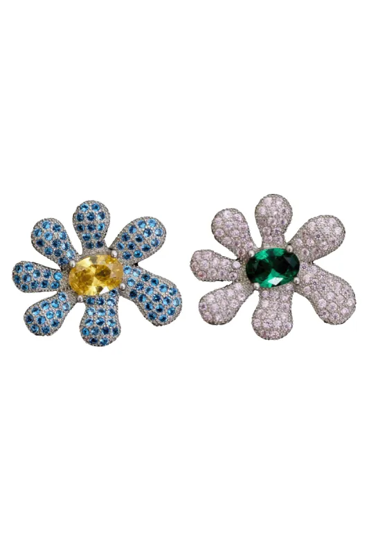 EMERALD & AQUAMARINE SQUASHED BLOSSOM EARRING sold by Collina Strada