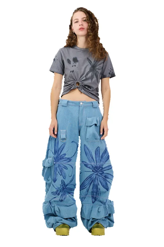FLOWER BURST BLUE GARDEN CARGO PANT sold by Collina Strada