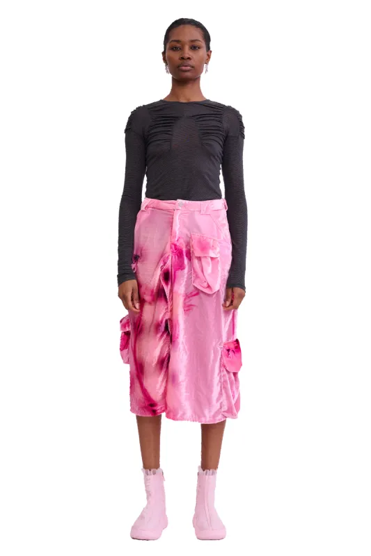 PINK MEADOW LAWN VELVET MIDI CARGO SKIRT made by Collina Strada