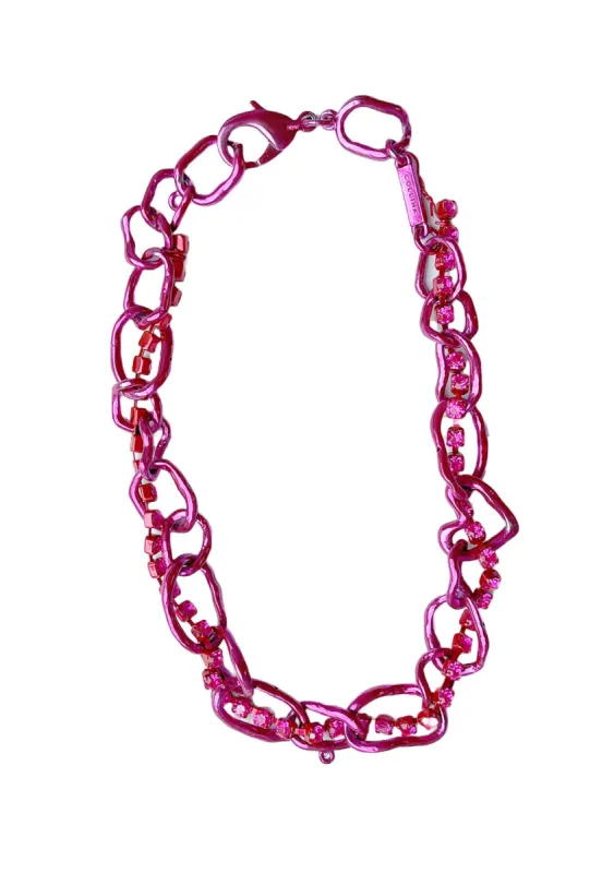 METALLIC PINK RHINESTONE CRUSHED CHAIN NECKLACE sold by Collina Strada